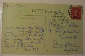 FRANCE 1914 # B1 NICE TO BIRMINGHAM SEMI POSTAL TO FOREIGN DESTINATION IS SCARCE