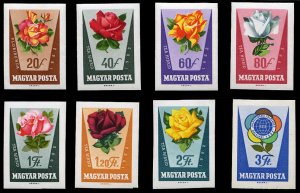 Hungary #1465-1472 Cat$40, 1962 World Youth Festival (Flowers), imperf. set o...