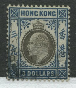 Hong Kong KEVII 1904 $3 Superb used