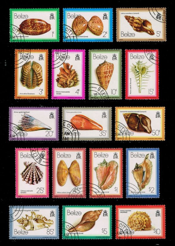 Belize #471-487 Sea Shells Set of 17; CTO (5Stars)