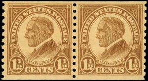 US Sc 598 VF/MNH Coil Pair - 1925 1½¢ Harding - Pf 10 Vertically