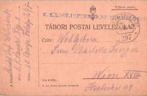 Austria Soldier's Free Mail 1916 K.u.K. Feldpostamt 297 b Postcard to Vienna,...