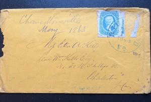 CSA Stamp #11c Greenish Blue on Scarce Orange coverSouth Carolina. 1863. CV $185