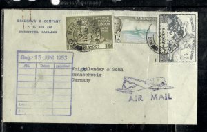 BARBADOS COVER  PPO507  1953 KGVI UPU 4D+1/-+KGVI 12C FISH AIR MAIL TO GERMANY