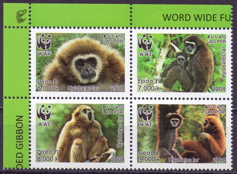 Laos. 2008. sq. 2062A-65A. Monkeys fauna. MNH.