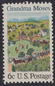 1969 Grandma Moses Painting Single 6c Postage Stamp, Sc# 1370, MNH, OG