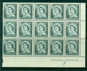 New Zealand 1954 QEII 1/2d Grey Plate 2 Block 15 MUH Lot25331