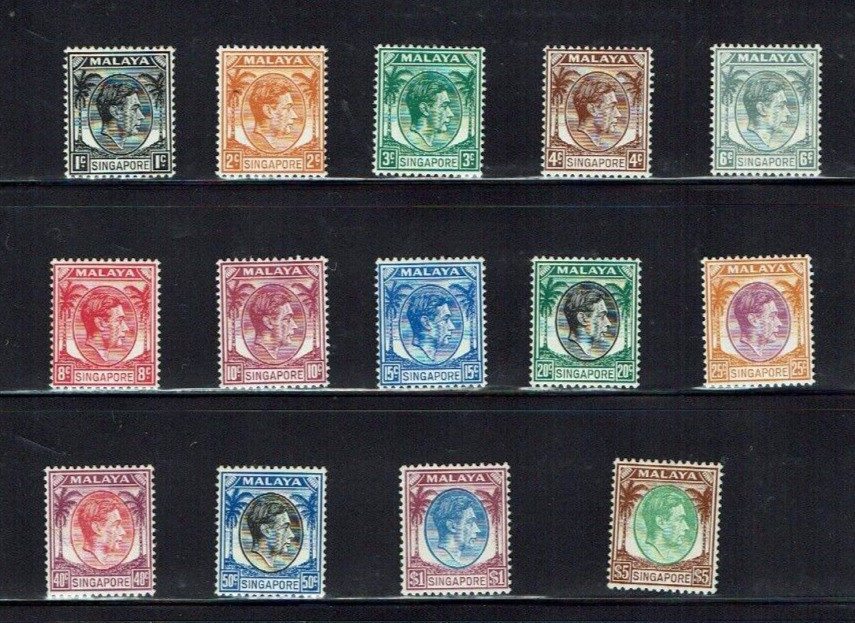 Singapore 1948, King VI definitive part set, Perforation 14. MH