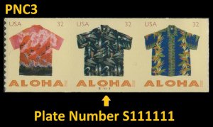 US 4598-4600 Aloha Shirts 32c PNC3 S111111 MNH 2012