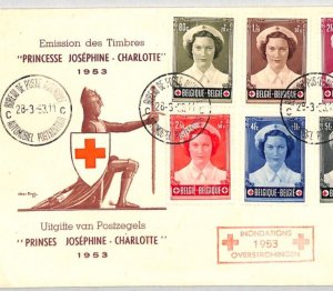 BELGIUM Cover RED CROSS 1953 FDC Princess ROYALTY Mobile CARS Post Office RC110