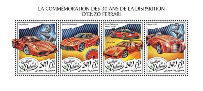 Djibouti - 2018 Enzo Ferrari Cars - 4 Stamp Sheet - DJB18109a