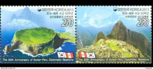 2013 KOREA-PERU JOINT MOUNTAIN STAMP 2V