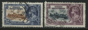 Straits Settlements KGV 1935 Silver Jubilee 12 and 25 cents used