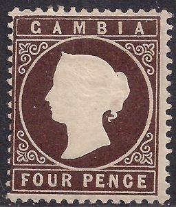 Gambia 1886 - 93 QV 4d Deep Brown MM SG 31 ( D1382 )