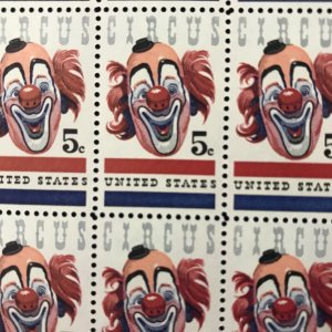 1309   American Circus  (Clown)    MNH 5¢ sheet  of 50    FV $2.50   Issued 1966