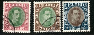 Iceland Sc #182, 183 & 185 Used VF Cat $19...Quality Bargain!