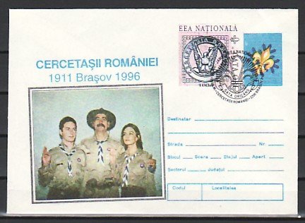 Romania, AUG/96. Scout cachet & Cancel with a Label on Postal Envolope.