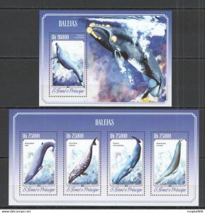 2014 S. Tome & Principe Whales Fauna Marine Life Kb+Bl ** Stamps St1622