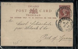 TRINIDAD COVER (P0407B) 1894 QV 1/2D PSC PORT OF SPAIN LOCAL USEAGE 