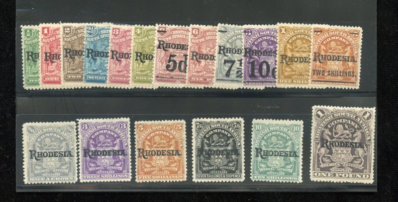 RHODESIA  OVERPRINTS 1/2p TO  1pound SCOTT # 82/99 MINT HINGED-SCOTT $669.00 