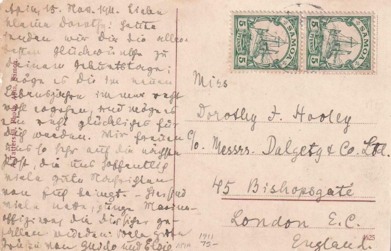 1911, Apia, German Samoa to London, England (45624)