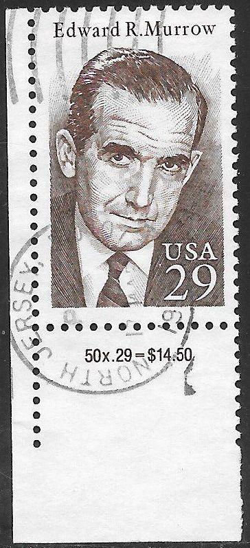 US 2812 Used - Edward R, Murrow, Journalist ‭(1908-65) - Inscription Selvedge