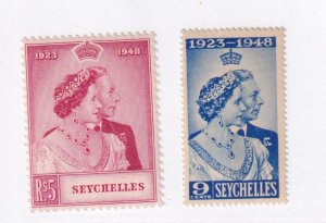 SEYCHELLES # 151-152 VF-MLH KGV1 1948 SILVER WEDDING ISSUES (REF3882)