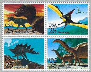 STAMP US SCOTT 2422-2425 Dinosaurs 25c 1989 MNH BLOCK OF 4