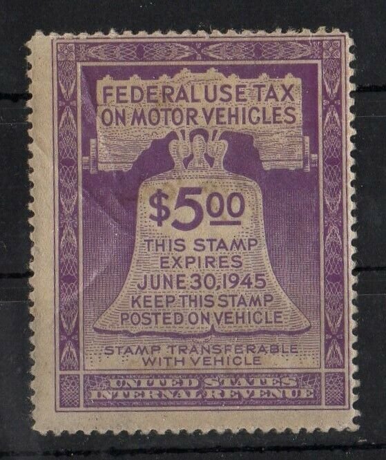 USA IRS Federal Use Tax Stamp on Motor Vehicles, $5.00 Expires June 1942  -DCA