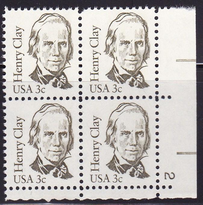 U.S. 1980 Great Americans 3cent Henry Clay Plate Number Block VF/NH