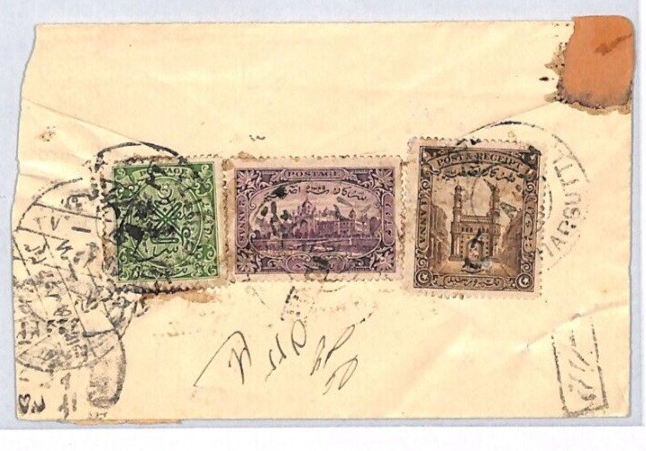 India States HYDERABAD Cover Registered Uprated Postal Stationery {samwells}PJ23