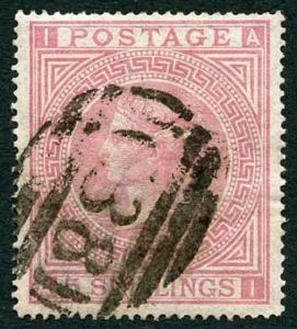 SG126 5/- Rose Plate 2 Cat £1,500 used in Callao Peru (C38)