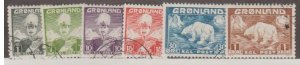 Greenland Scott #1-3-4-5-7-9 Stamp - Used Set