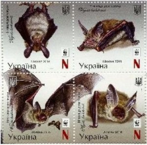 Ukraine 2016 WWF Bats set of 4 perforated stamps in block (2x2) mint