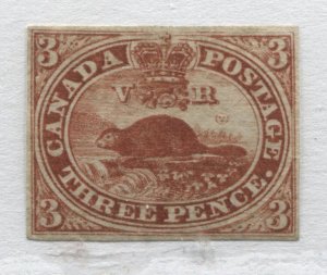 Canada 1852 3d Beaver mint no gum with 4 even margins lovely stamp