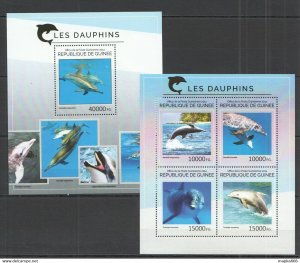 2014 Guinea Fauna Marine Life Dolphins Kb+Bl ** Stamps St713