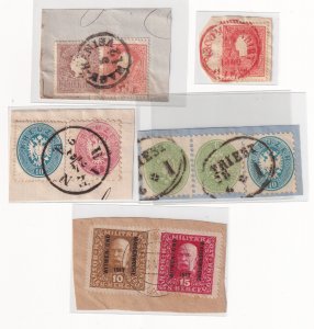 Austria Classic Stamp Fragments 19th–20th C. CDS Cancels: Wien, Triest,  Red ++