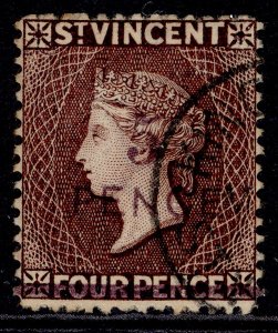 ST. VINCENT QV SG59, 5d on 4d chocolate, FINE USED. Cat £60. CDS