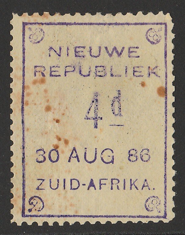 TRANSVAAL - NEW REPUBLIC 1886 (30 Aug) 4d violet on yellow paper.