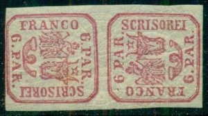 ROMANIA #12a, 6pa carmine, TETE BECHE PAIR, og, NH/LH, Scott $1,000+