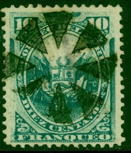 PERU 1874-84 10c Green Coat of Arms Sc 25 w STAR BURST Cork Cancel Postmark