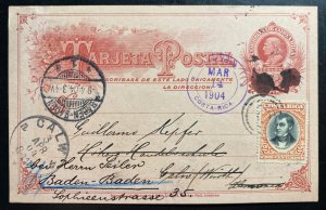 1905 San Jose Costa Rica Postal Stationery Postcard Cover to Baden Germany