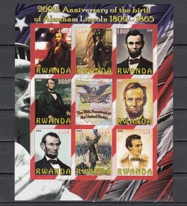 Rwanda, 2009 Cinderella issue. President Abraham Lincoln, IMPERF sheet.