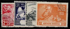 NORTHERN RHODESIA GVI SG50-53, anniversary of UPU set, FINE USED. Cat £11.