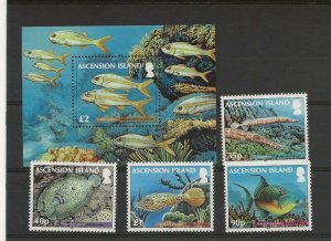 Ascension 2012 Reef Fish    set of 4 + miniature sheet sg.1129-32 MNH