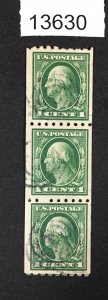 MOMEN: US STAMPS # 410 COIL STRIP OF 3 USED CAT. $55 LOT #13630