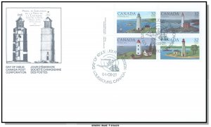 Canada FDC # 1032-1035 (1035a) PB UL - Canadian Lighthouses-1 (1984) 4 x 32¢