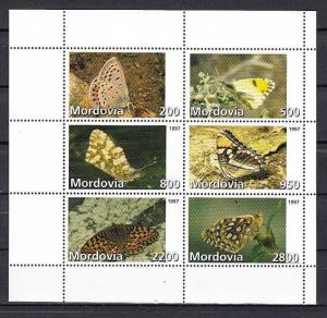 Mordovia, 9-14 Russian Local.  Butterflies sheet of 6. ^