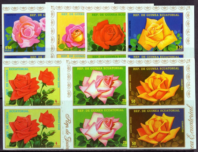 Equatorial Guinea 1979 Mi#A1573/A1579 ROSES/FLOWERS/FLORA PAIR IMPERFORATED MNH