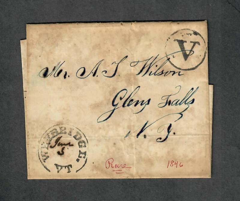 US Stampless Cover Scarce Weybridge Vermont-Red Pen Added, Cv. $125+